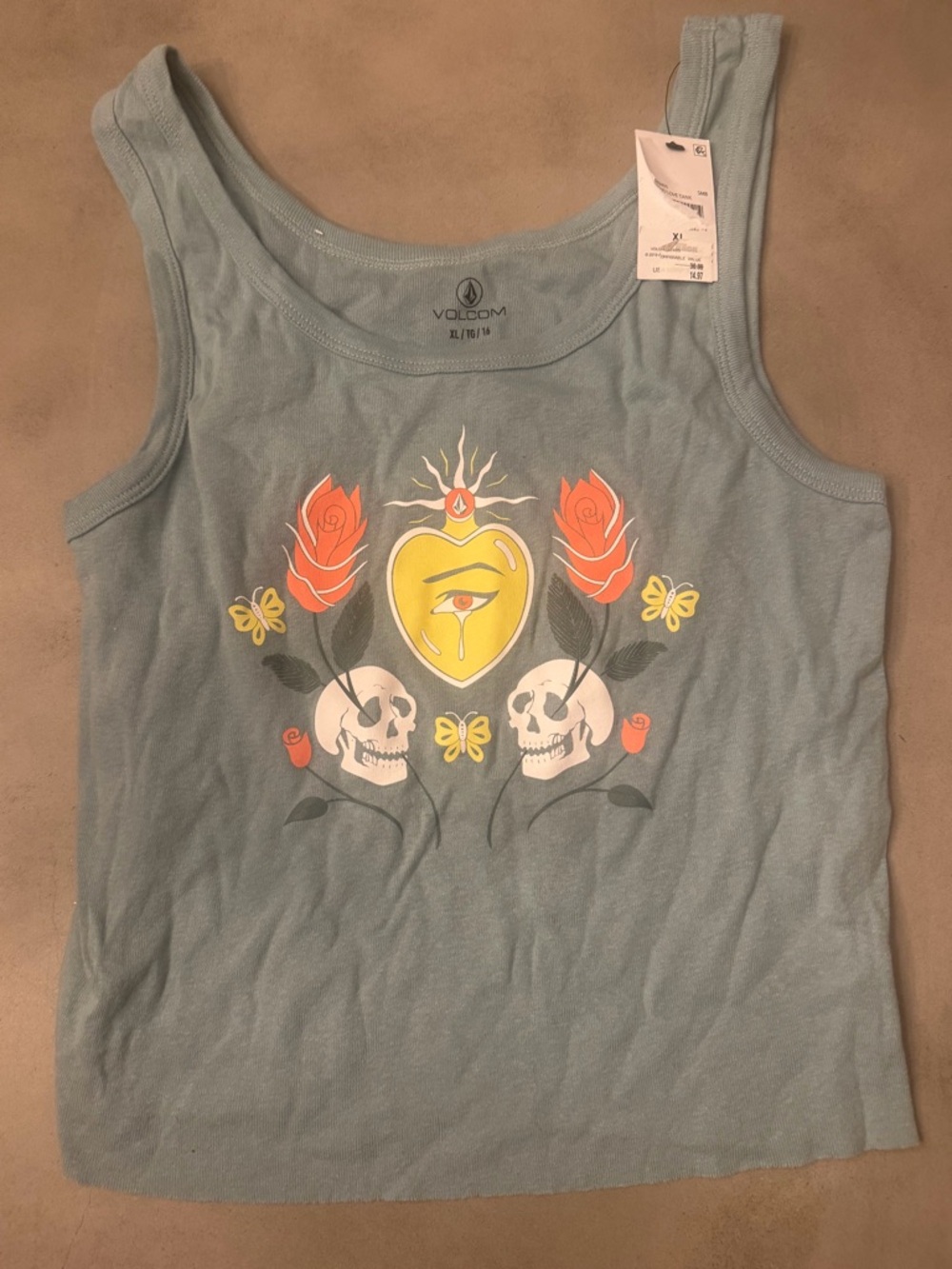 Volcom Sacred Heart Skull Graphic Tank Top Girls XL 16 Y2K